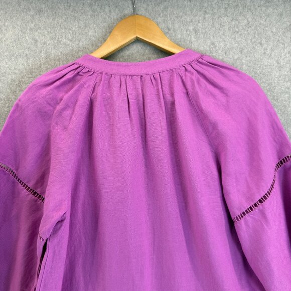 LOFT Purple Cutout Linen Blend Pocket Dress Tunic Womens Medium 3/4 Puff Sleeve - Picture 11 of 16